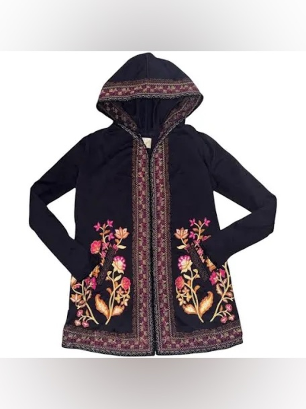 Lucky lotus  Brand  Hooded Coatigan with Pink & Gold Floral Embroidery